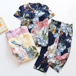 Floral Fruit Short Sleeves Cotton Womens Pajama Set