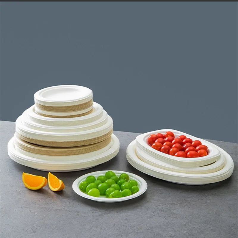 7 8 9 Inch Disposable Paper Plates Natural Sugar Bagasse Plate Camping Picnic Eco-Friendly Unbleached Biodegradable Plate 10pcs