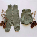 Necktarine Fields Sleeveless Cotton Linen Baby Girls & Boys Romper