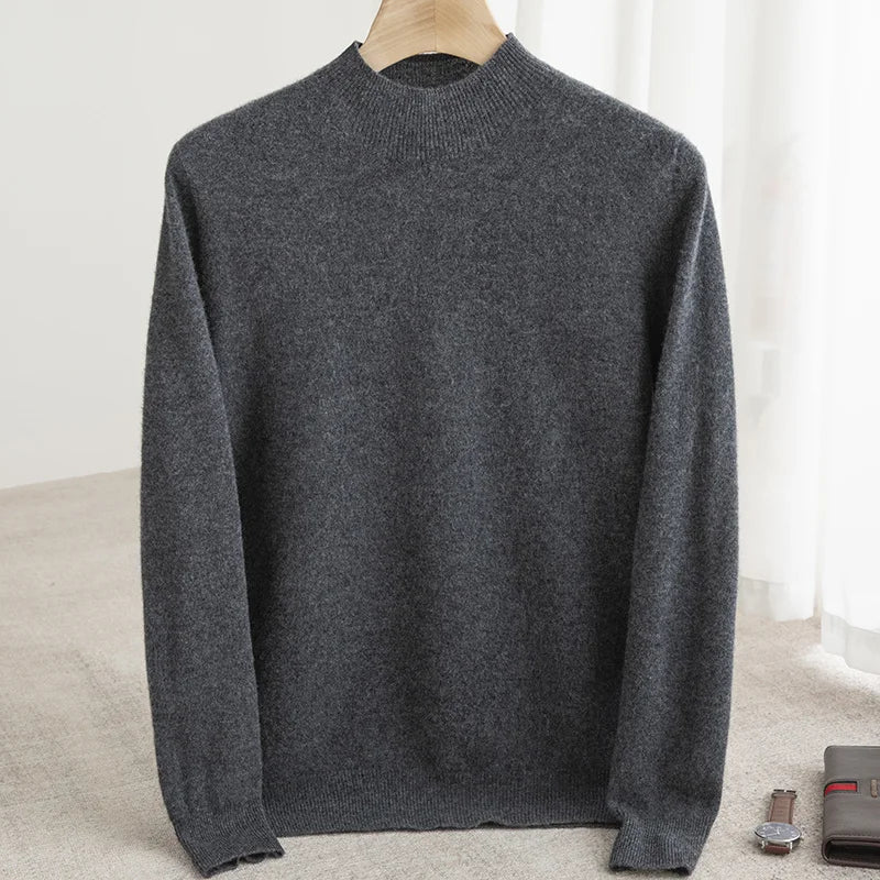 Sweater 100% pure wool semi-high neck loose sweater autumn and winter warm bottoming sweater