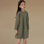 Mustard Greens Pocket Cotton Girls Dress