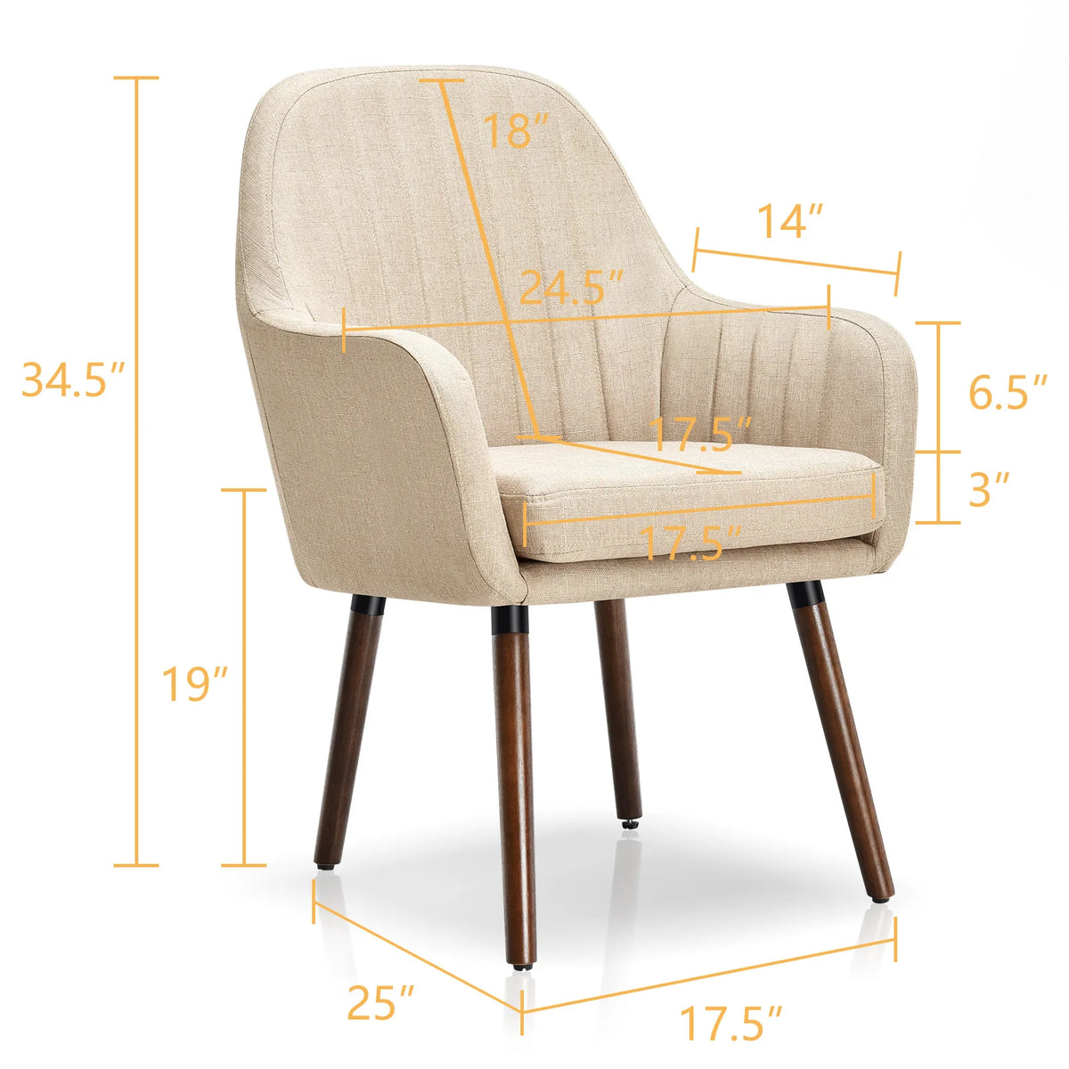 4Pcs Accent Chairs Fabric Upholstered Rubber Wood Linen Armchairs With Legs