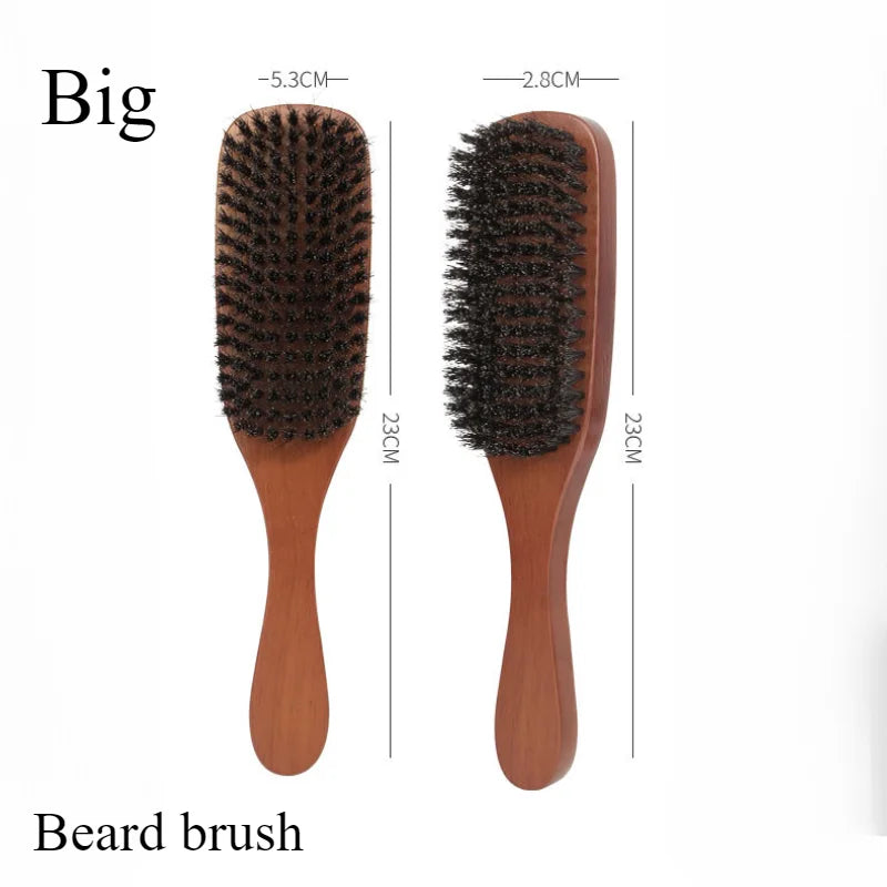 Professional Soft Boar Bristle Wood Beard Brush Hairdresser Shaving Brush Comb Men Mustache Comb Kit With Gift Bag Hair Comb Set