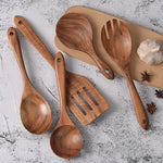 Wooden Kitchen Utensils set, Wooden Spoons for cooking Non Stick Pots Kitchen Spatula Natural Teak Wood Set Cooking Accessories