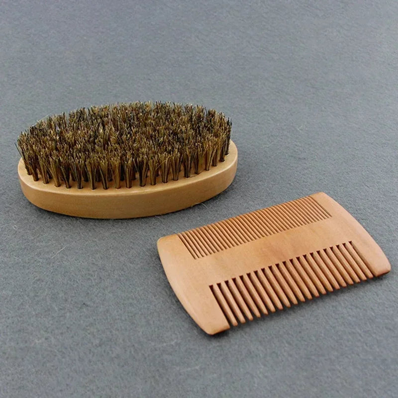 Man Beard Brush Soft Boar Bristle Barber Shaving Brush Hair Combs Professional Men Mustache Comb Kit With Gifts Bag Hair Combs