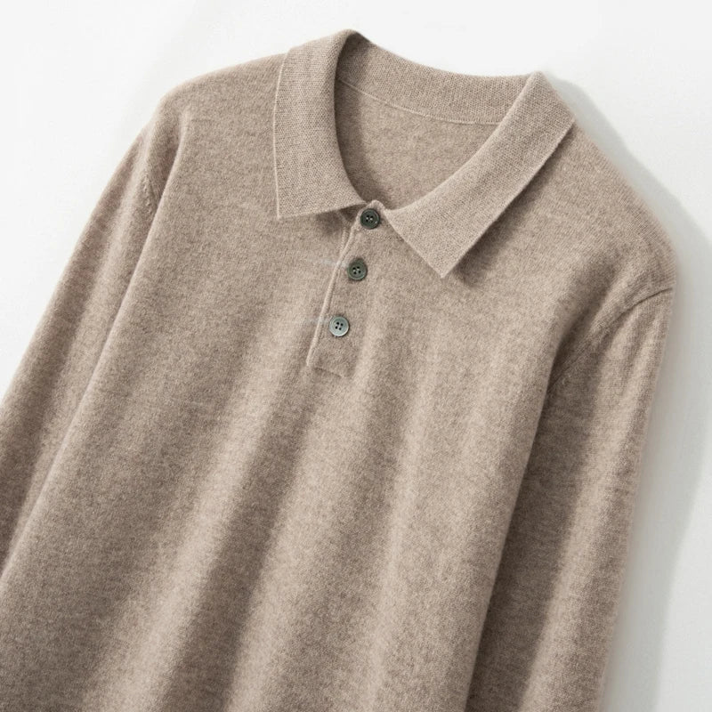 Sand Dunes Polo Collar Cashmere Mens Sweater