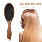 Natural Boar Bristle Hair Brush Women Comb Oval Anti-static Paddle Hair Extension Brush Scalp Massage Beech Wooden Handle