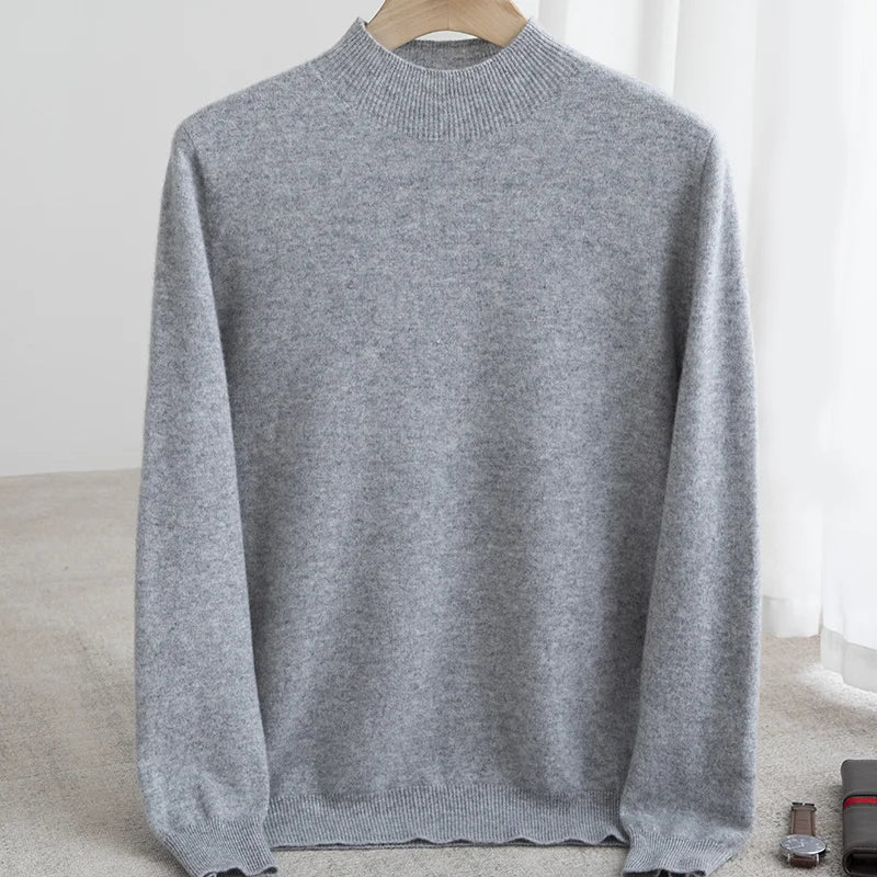 Sweater 100% pure wool semi-high neck loose sweater autumn and winter warm bottoming sweater