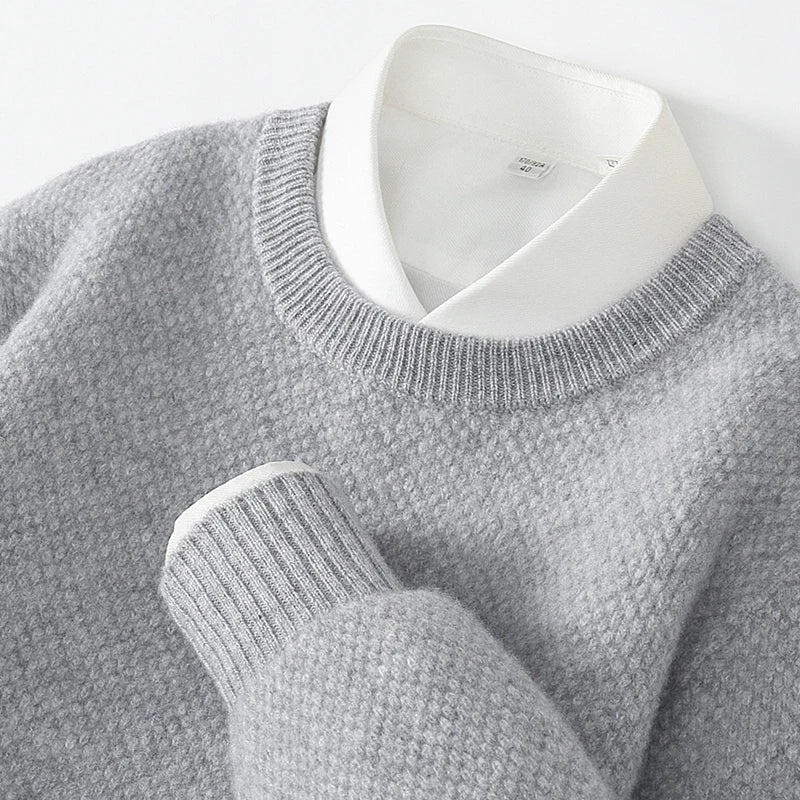 New 100% pure cashmere sweater in autumn and winter men's round neck thick pullover sweater business casual bottoming shirt wool