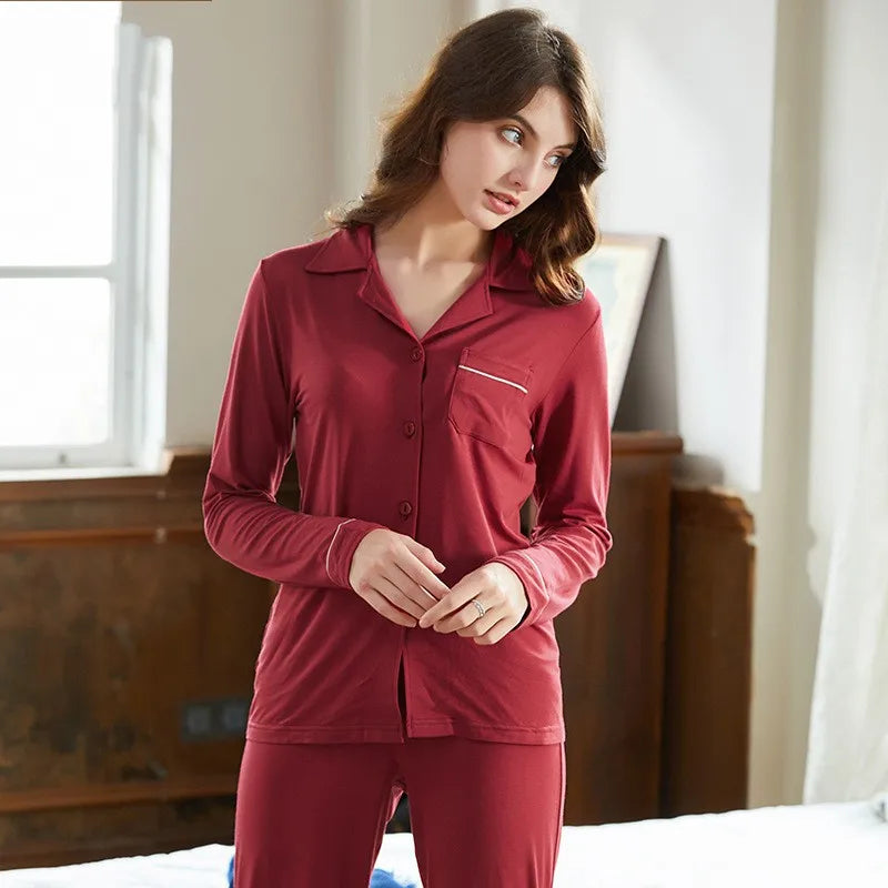 Pink Hues Long Sleeves Pants Viscose Women Pajama Set