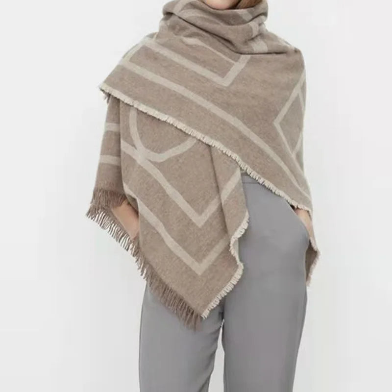 Sandy Wind Geometric Oversized Cashmere Wool Womens Scarf