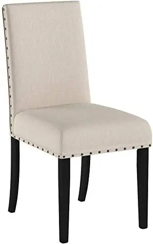 2Pcs Espresso Wood Linen Cotton Dining Chair Set