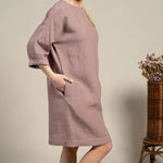 MENIQUE 100% Linen Tunic Dress Selena Faded Rose