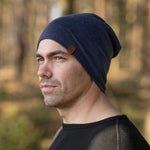 MENIQUE 100% Merino Wool Mens Beanie Dark Blue