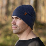 MENIQUE 100% Merino Wool Mens Beanie Dark Blue