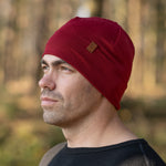 MENIQUE 100% Merino Wool Mens Beanie Royal Cherry