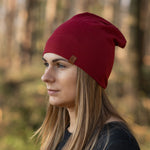 MENIQUE 100% Merino Wool Womens Beanie Royal Cherry