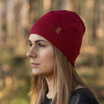 MENIQUE 100% Merino Wool Womens Beanie Royal Cherry