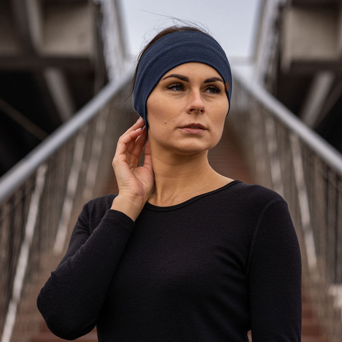 MENIQUE 100% Merino Wool Womens Headband Dark Blue