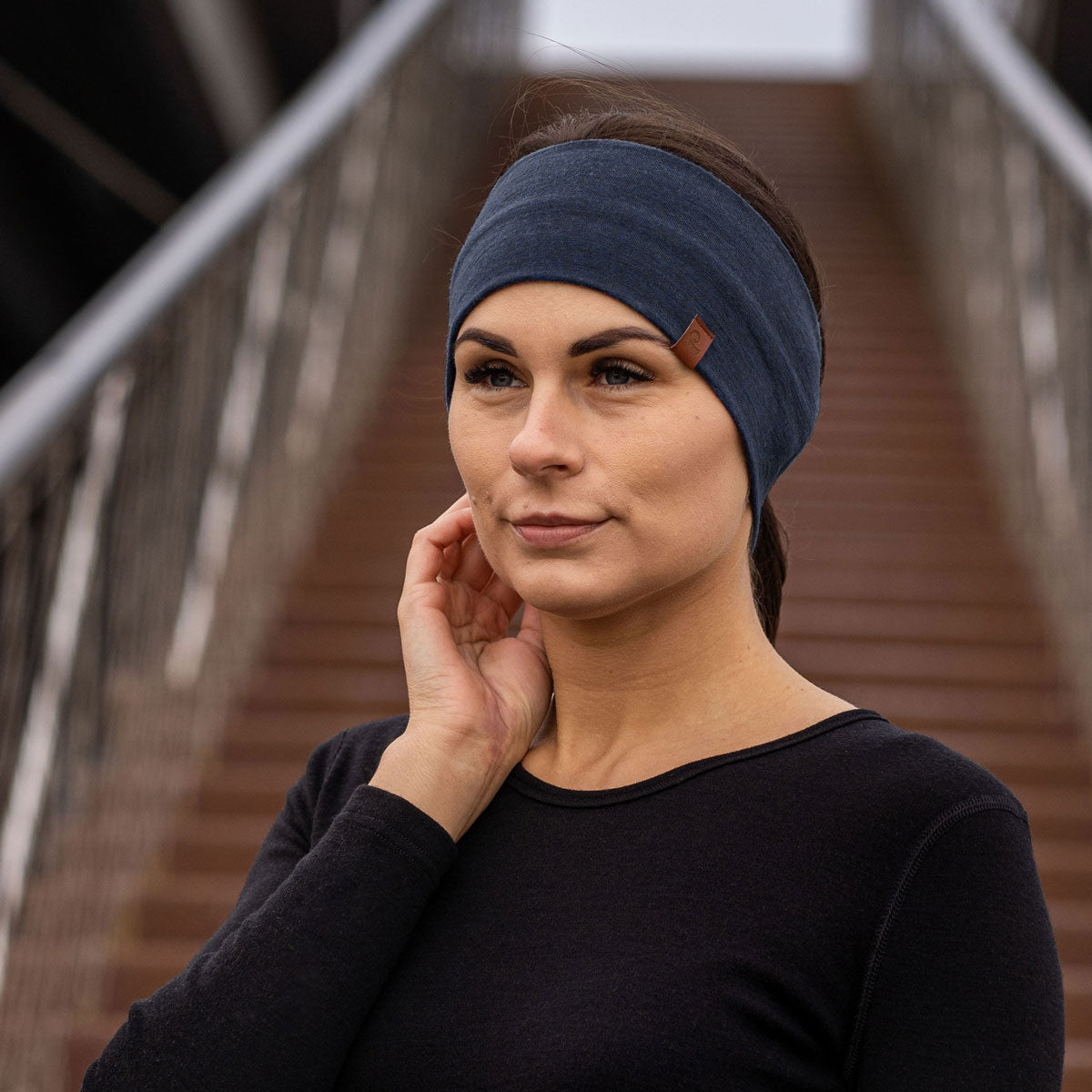 MENIQUE 100% Merino Wool Womens Headband Dark Blue