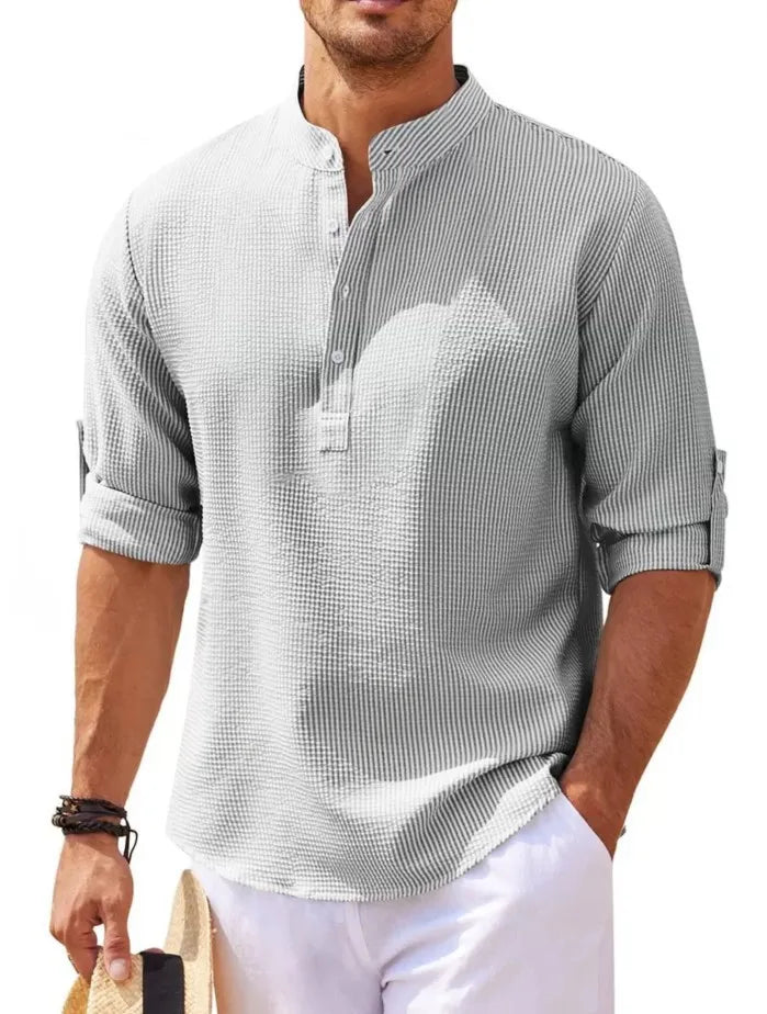 Saharan Desert Short Sleeves Collar Cotton Mens Shirt