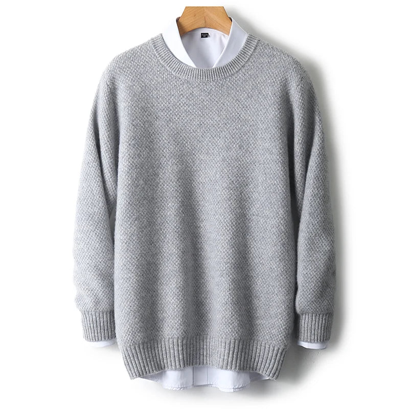 New 100% pure cashmere sweater in autumn and winter men's round neck thick pullover sweater business casual bottoming shirt wool