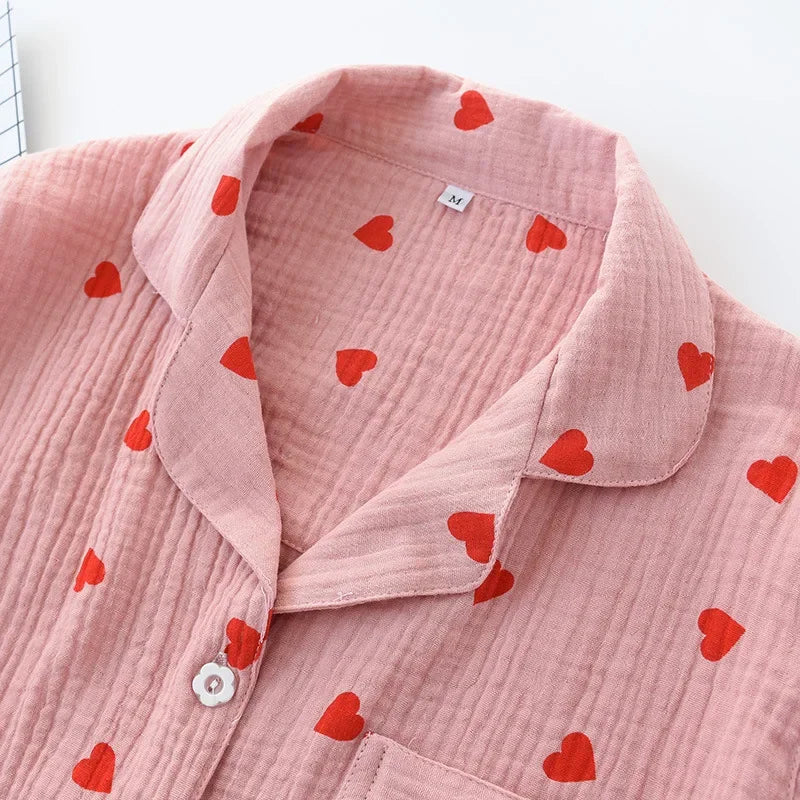 Red Hearts Cotton Womens Pajama Set