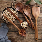 Wooden Kitchen Utensils set, Wooden Spoons for cooking Non Stick Pots Kitchen Spatula Natural Teak Wood Set Cooking Accessories