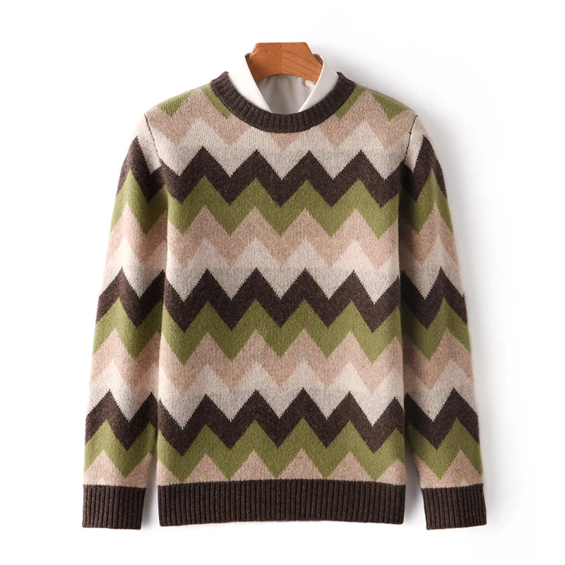 Abstract Zig Zag 100% Merino Wool Mens Sweater