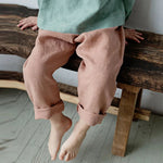 Summer Citrus Cotton Viscose Linen Kids Pants With Pockets