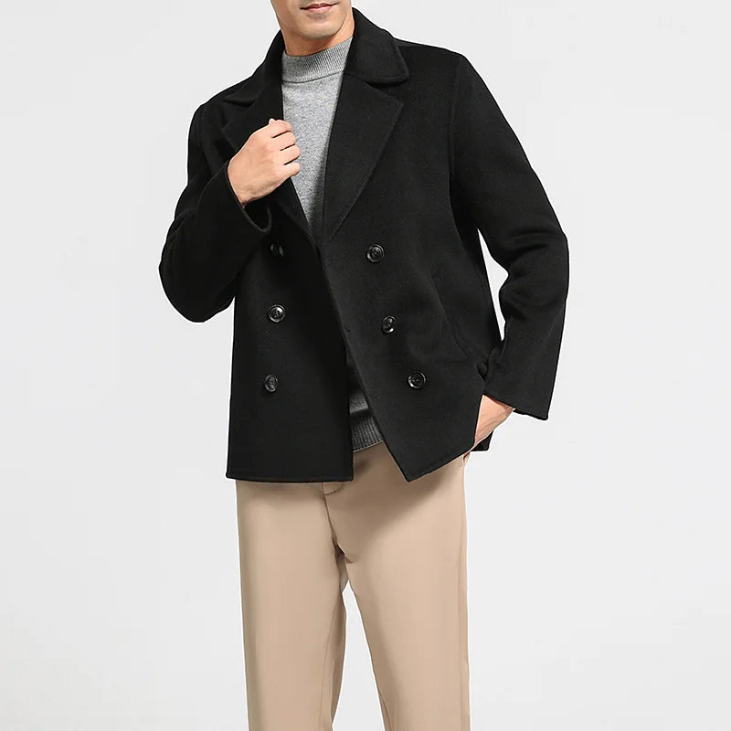 2025 Men's Double-Sided Woolen Short 100% Pure Wool Coat Autumn and Winter Korean Slim Fit Lapel Jacket Warm Coat