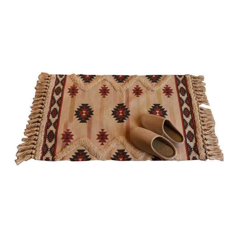 Moasic Prints Cotton and Linen Tassel Rug