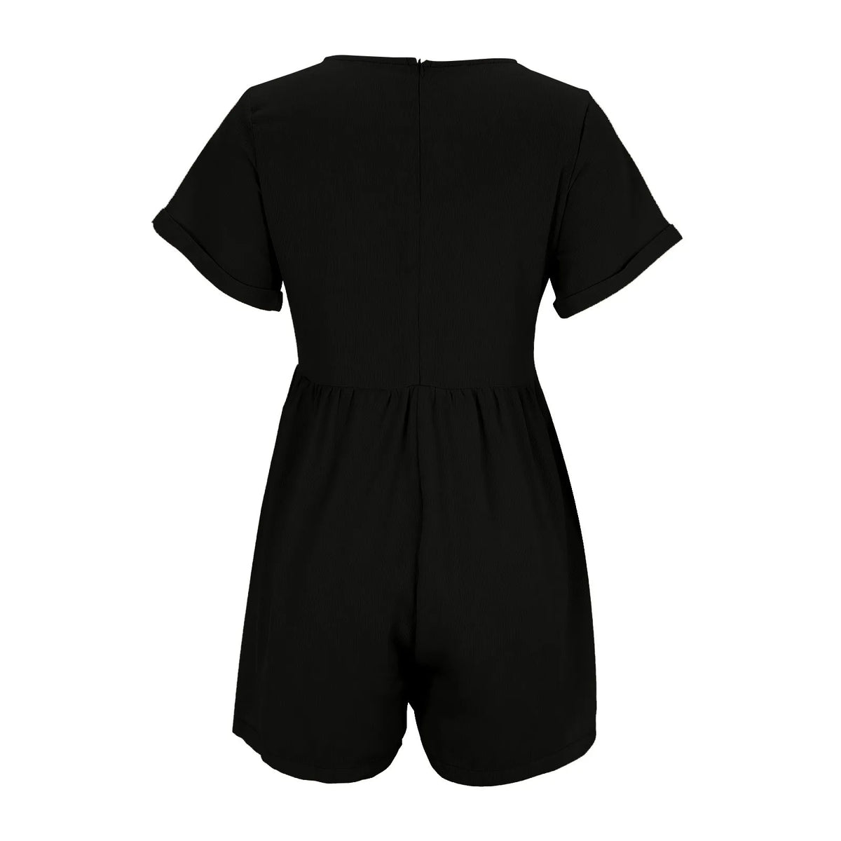 Summer Playsuits Cotton Linen Women's Short Rompers Overalls Solid V Neck Pocket Back Zipper Short Sleeve Short Jumpsuit Ladies