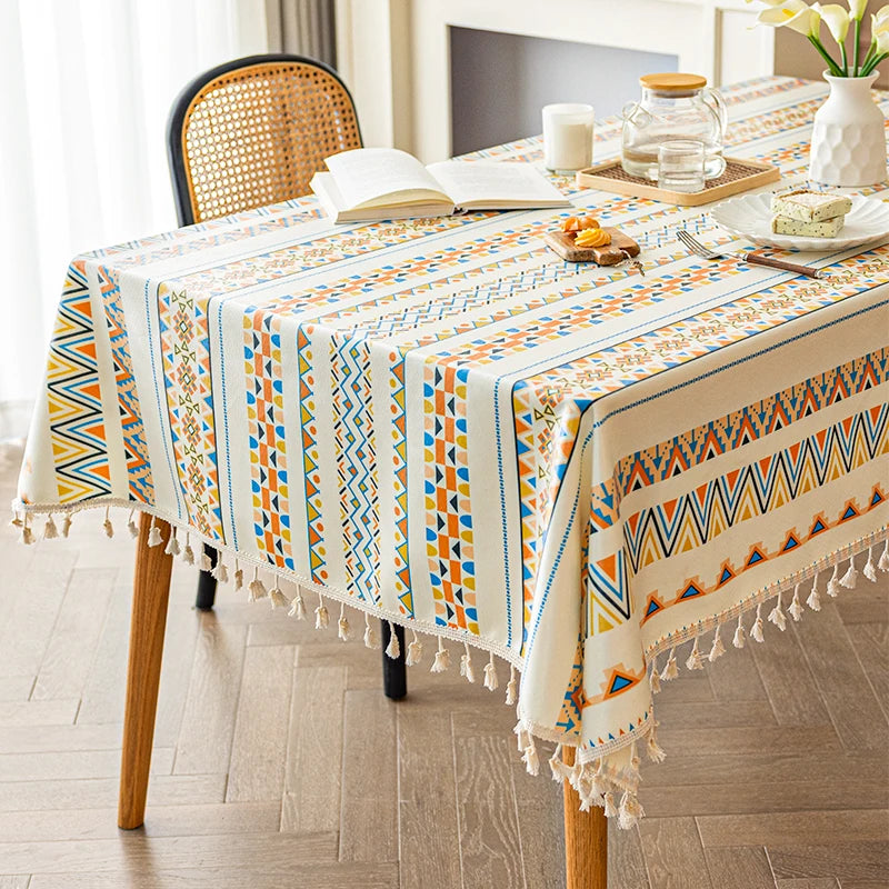 Sapphire Bohemian Aztec 100% Linen Table Cloth | Hypoallergenic - Allergy Friendly - Naturally Free