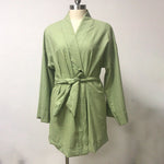 Green Lily Kimono Cotton Linen Womens Robe