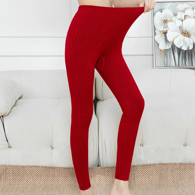 and Winter New Women's 100% Pure Wool Pants Double Layer Thickened Leggings Tight Thermal Pants High Waist