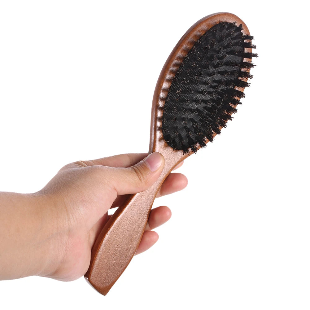 Natural Boar Bristle Hair Brush Women Comb Oval Anti-static Paddle Hair Extension Brush Scalp Massage Beech Wooden Handle