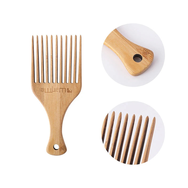 Anti-static Natural Bamboo Hair Pick Comb Scalp Massage Long Tooth Detangling Combs Afro Hair Lift Styling Accessories