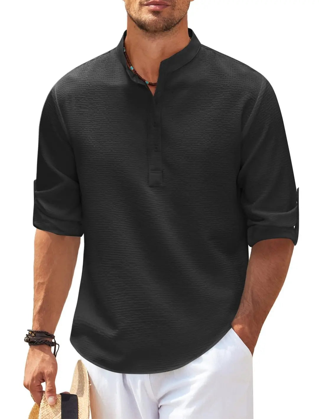 Saharan Desert Short Sleeves Collar Cotton Mens Shirt