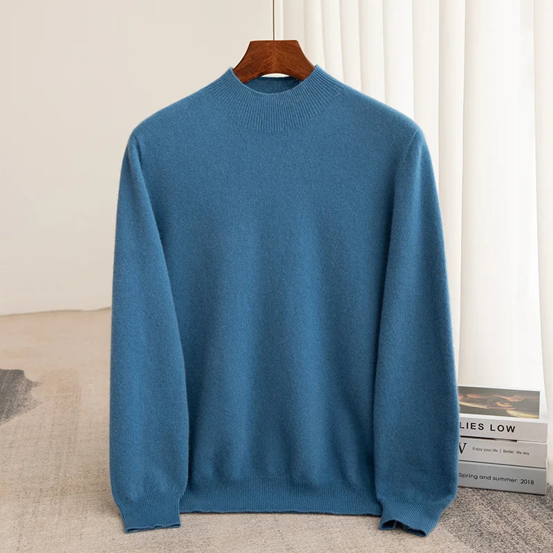 Sweater 100% pure wool semi-high neck loose sweater autumn and winter warm bottoming sweater