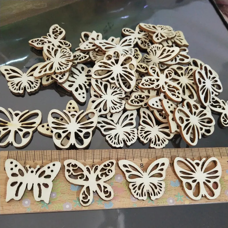 50Pcs Laser Cut Wood Butterfly Jewelry Making Beads