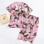 Floral Fruit Short Sleeves Cotton Womens Pajama Set