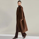 Winter New High End Silk Cashmere Woolen Coat Women Long Hooded Bathrobe Solid Color Hoodie Elegant Wool Overcoat 15485