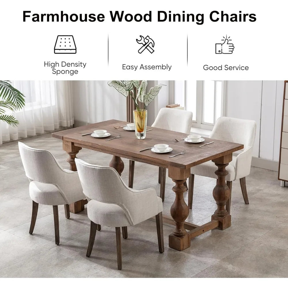 Linen Fabric Dining Chairs Set of 4 Upholstered Side Chairs Farmhouse Accent Chairs with Open Back Wood Legs for Dining Room