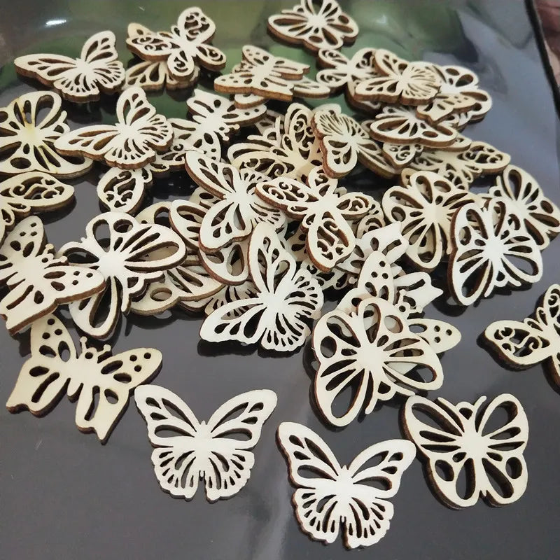 50Pcs Laser Cut Wood Butterfly Jewelry Making Beads