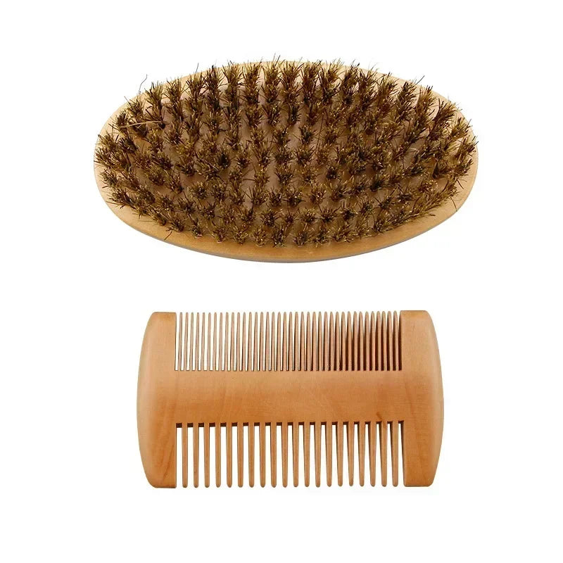 Man Beard Brush Soft Boar Bristle Barber Shaving Brush Hair Combs Professional Men Mustache Comb Kit With Gifts Bag Hair Combs