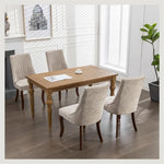 Dining Chairs Set of 6, Linen Channel Tufted Kitchen Dining Room Chair with Curved Wood Legs, Fabric Upholstered Dining Chair