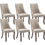 Dining Chairs Set of 6, Linen Channel Tufted Kitchen Dining Room Chair with Curved Wood Legs, Fabric Upholstered Dining Chair