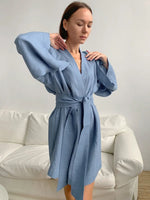 Blueberry Harvest Long Sleeve Cotton Womens Robe