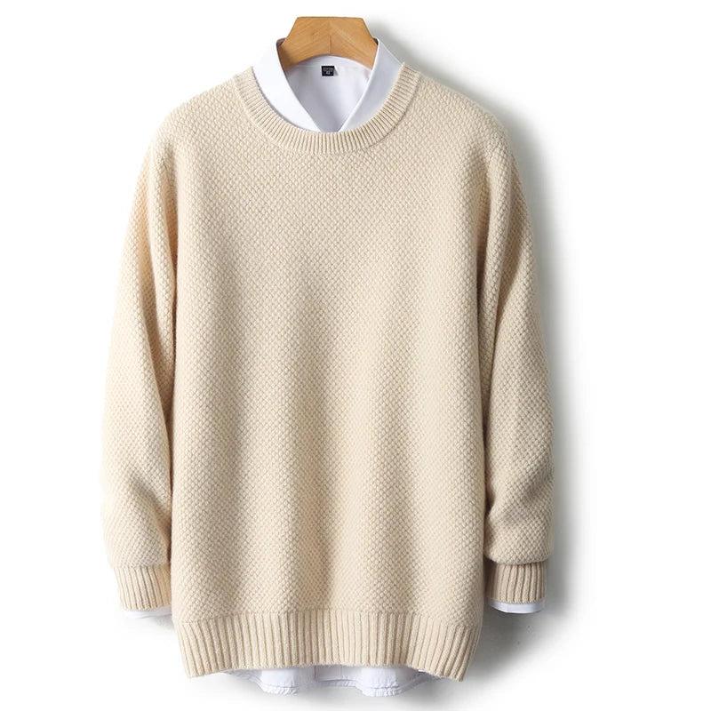 New 100% pure cashmere sweater in autumn and winter men's round neck thick pullover sweater business casual bottoming shirt wool